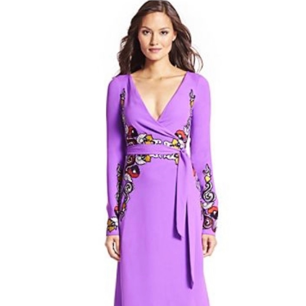 DVF Purple Embroidered Wrap Dress